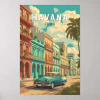 Havana Cuba Illustration Travel Art Vintag