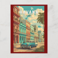 Havana Cuba Illustration Travel Art Vintag