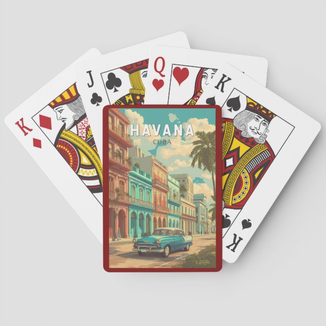 Havana Cuba Illustration Travel Art Vintag Spielkarten (Rückseite)
