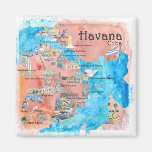Havana Cuba Illustriert Retro Travel Map Magnet