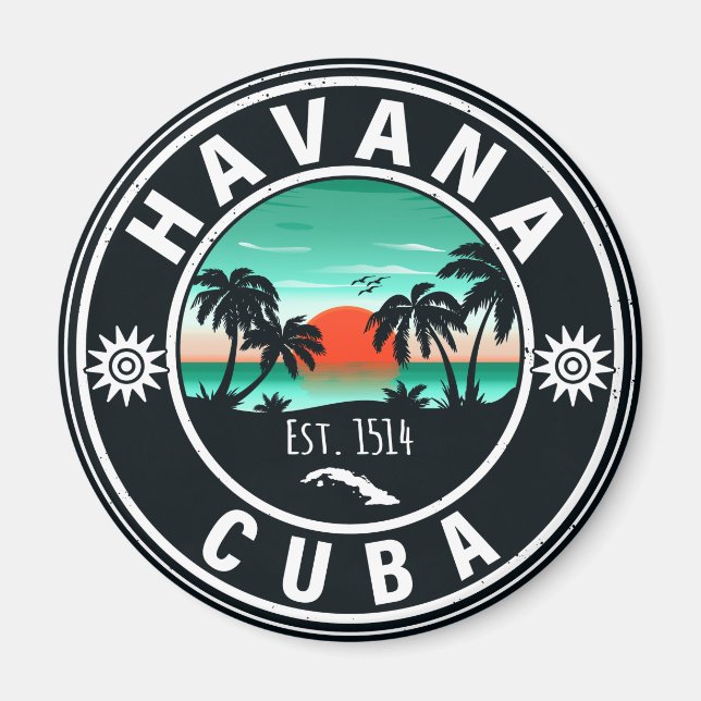 Havana Cuba Island Retro Sunset Souvenirs 60er Magnet (Vorne)