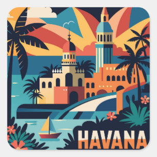 Havana Cuba Island Vintage Travel City Quadratischer Aufkleber