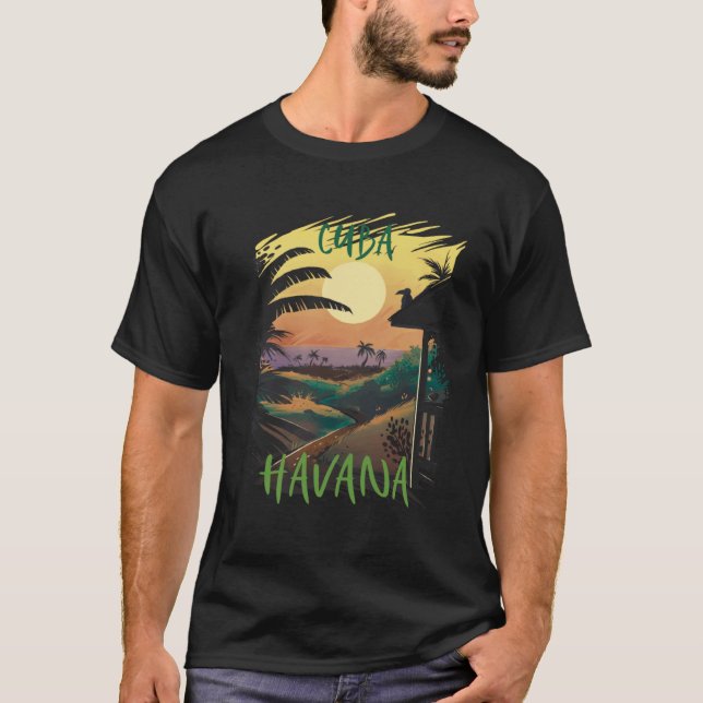 Havana Cuba Palm trees Beach Ocean Surfing Hispani T-Shirt (Vorderseite)
