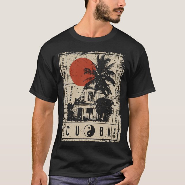 Havana Cuba Palm Trees Japanische Tropische Kunst T-Shirt (Vorderseite)