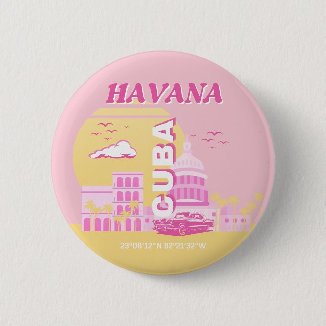 Havana Cuba Pink Preppy Art Button (Vorderseite)