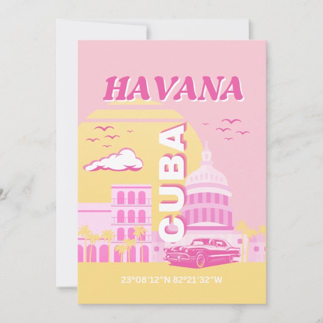 Havana Cuba Pink Preppy Art Feiertagskarte (Vorderseite)