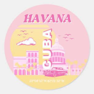 Havana Cuba Pink Preppy Art Runder Aufkleber