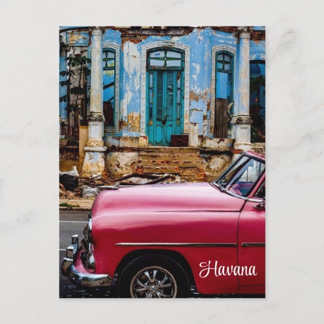 Havana Cuba Red Vintage Car Einladung Postkarte (Vorderseite)