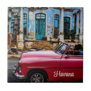 Havana Cuba Red Vintage Car Fliese
