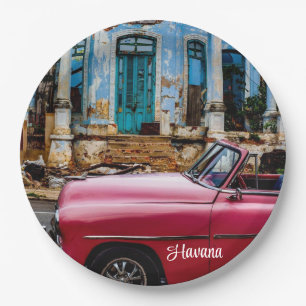 Havana Cuba Red Vintage Car Pappteller
