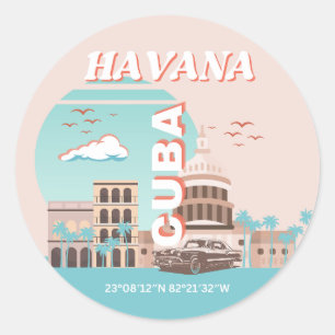 Havana Cuba Retro Art Runder Aufkleber