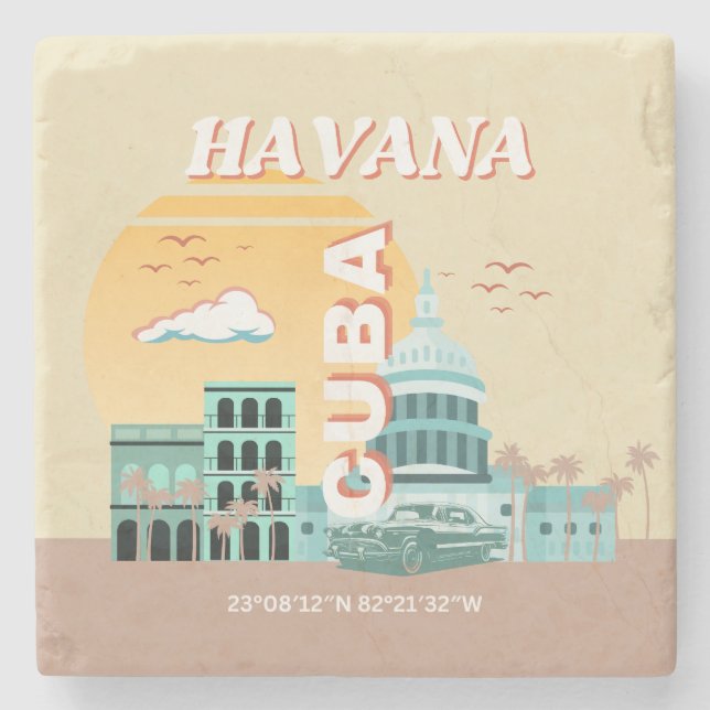 Havana Cuba Retro Art Steinuntersetzer (Vorderseite)