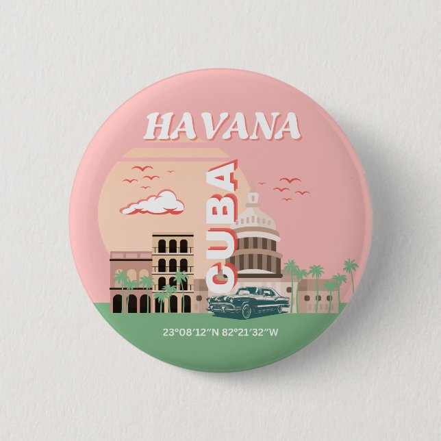 Havana Cuba Retro Vintage Kunst Button (Vorderseite)