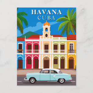 Havana Cuba Travel Vintage Car and Architecture Postkarte