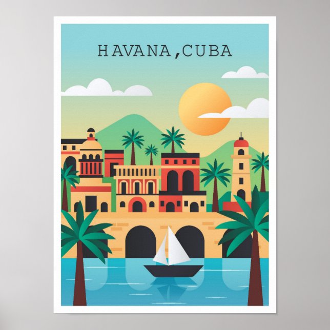 Havana Cuba Vintage Travel Illustration Poster (Vorne)