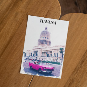 Havana Cuba Vintage Travel Watercolor Postkarte