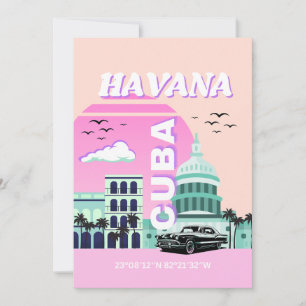 Havana Kuba Pink Reise Kunst Feiertagskarte