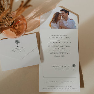 Havana Palm   Hochzeit des Vintagen Palmenbaums Fo All In One Einladung