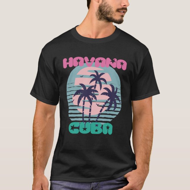 Havana Palm trees Cuba Vacation Ocean Surfing Cari T-Shirt (Vorderseite)
