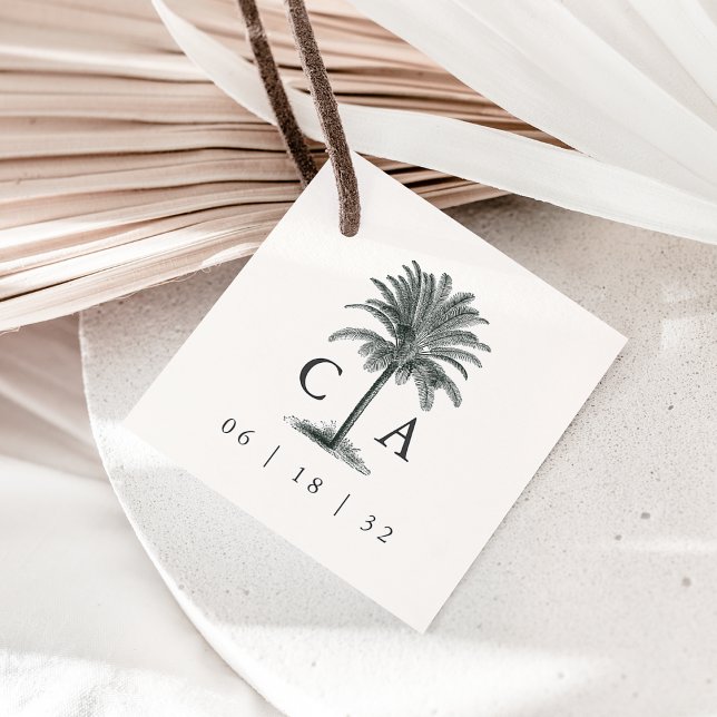 Havana Palm Wedding Monogram & Date Geschenkanhänger (Von Creator hochgeladen)