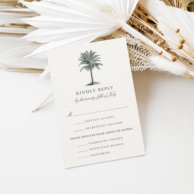 Havana Palm Wedding RSVP Card mit Speisekarte (Von Creator hochgeladen)