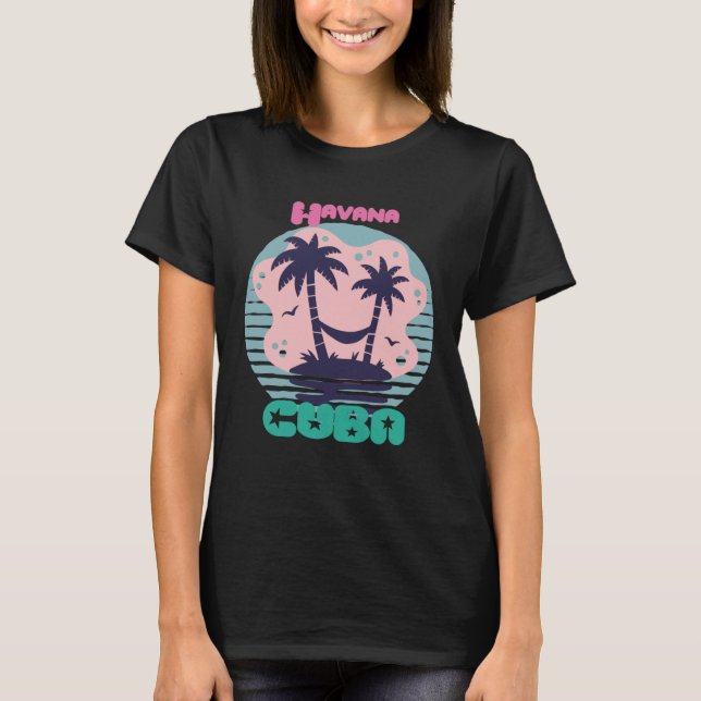 Havana Surfing Palm trees Cuba Vacation Ocean T-Shirt (Vorderseite)