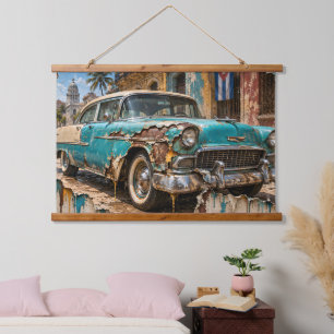 Havana Träume, rostiges Chrom Wandteppich Mit Holzrahmen