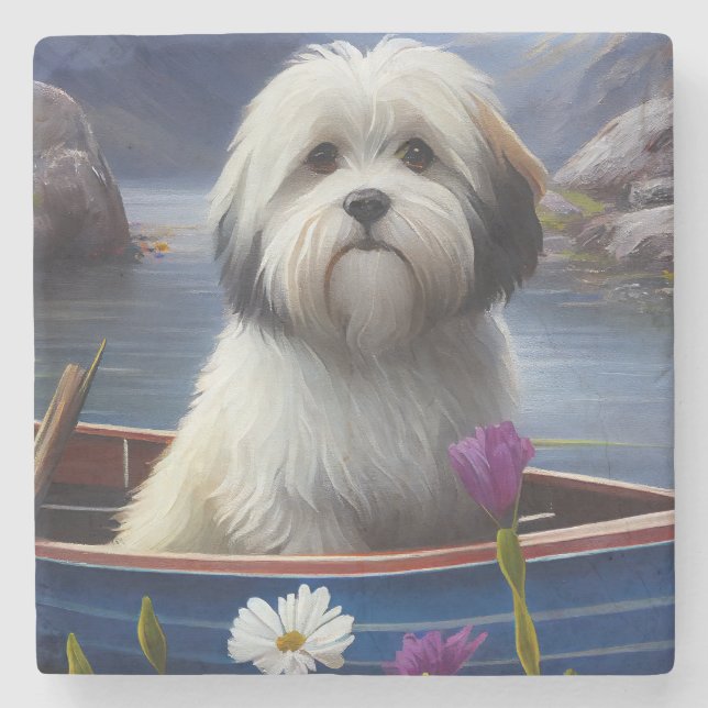 Havanese auf dem Paddle: Ein Landschaftliches Aben Steinuntersetzer (Vorderseite)