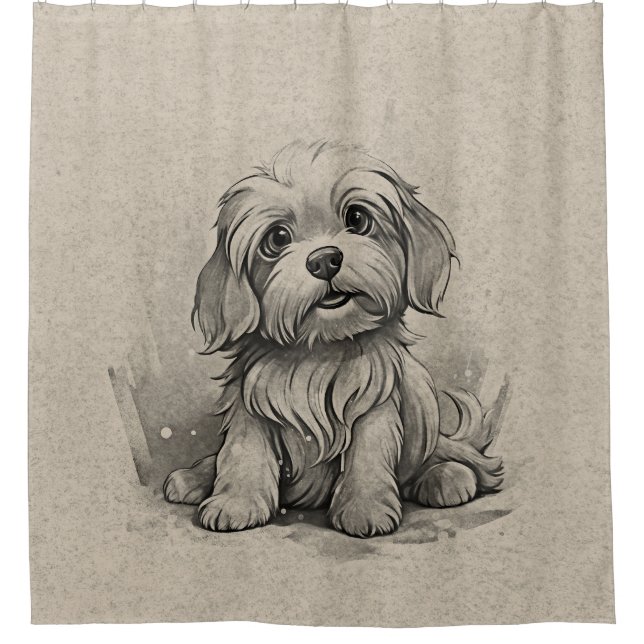 Havanese Breed Cartoon Welpe Hund Pose Brown Duschvorhang (Vorderseite)