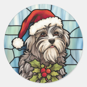 Havanese Buntglas Weihnachten Runder Aufkleber