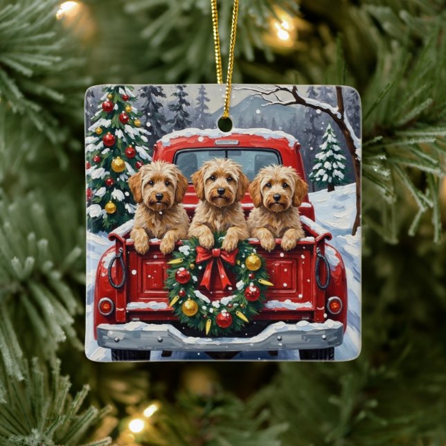 Havanese Christmas Red Truck Holiday Keramikornament (Baum)