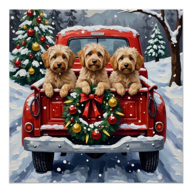 Havanese Christmas Red Truck Holiday Poster (Vorderseite)