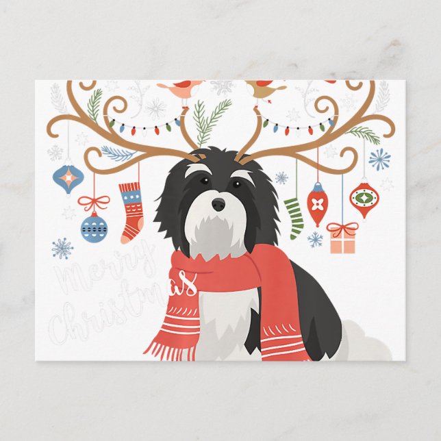 Havanese Christmas Reindeer Dog Premium Postkarte (Vorderseite)