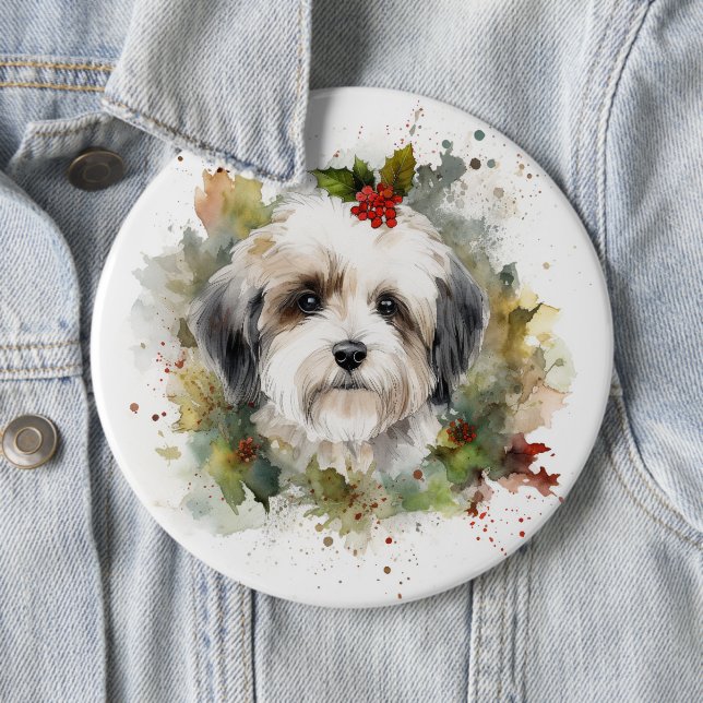 Havanese Christmas Wreath Festivals Button (Beispiel)