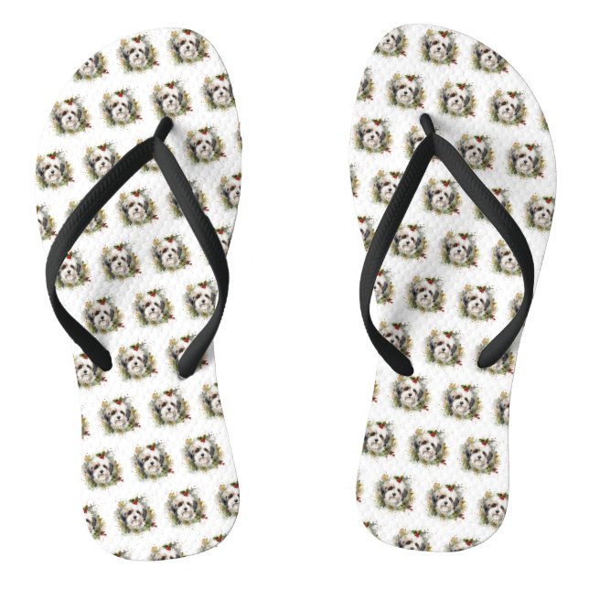 Havanese Christmas Wreath Festivals Flip Flops (Fußbett)