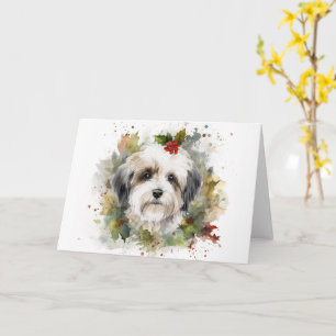 Havanese Christmas Wreath Festivals Karte