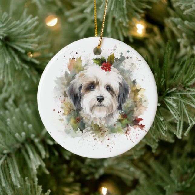 Havanese Christmas Wreath Festivals Keramik Ornament (Baum)