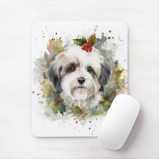 Havanese Christmas Wreath Festivals Mousepad (Mit Mouse)