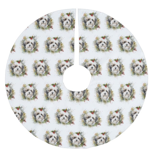 Havanese Christmas Wreath Festivals Polyester Weihnachtsbaumdecke (Vorderseite)