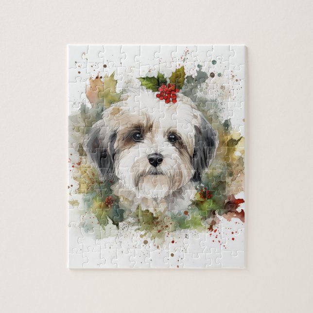 Havanese Christmas Wreath Festivals Puzzle (Vertikal)
