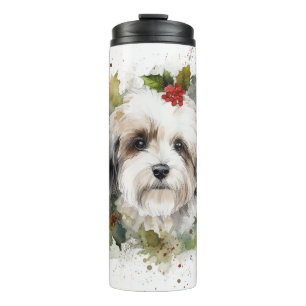 Havanese Christmas Wreath Festivals Thermosbecher