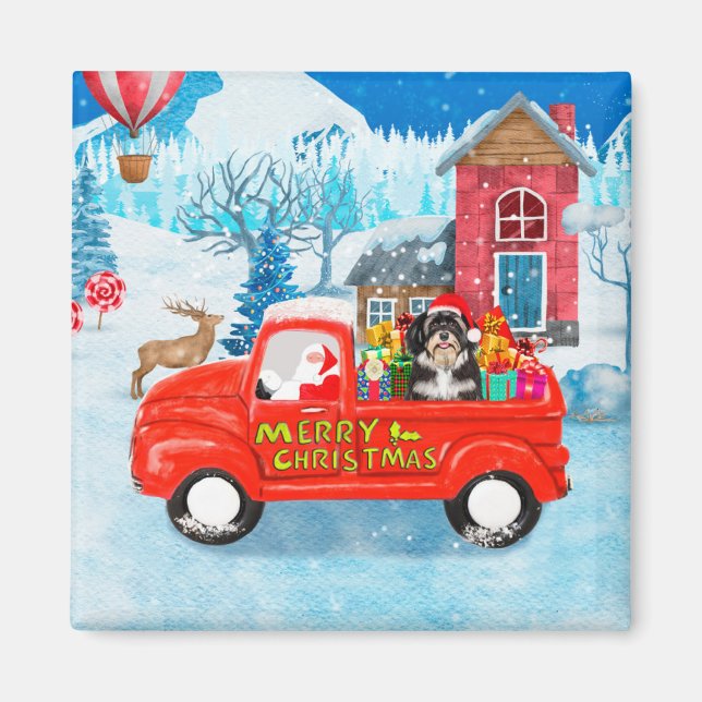 Havanese Dog Christmas Delivery LKW Schnee Magnet (Vorne)