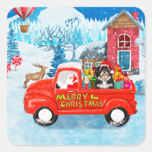 Havanese Dog Christmas Delivery LKW Schnee Quadratischer Aufkleber