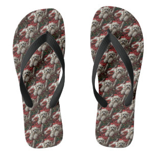 Havanese Dog Christmas Festival Flip Flops