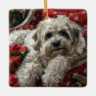 Havanese Dog Christmas Festival Keramikornament