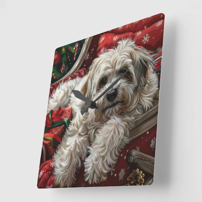 Havanese Dog Christmas Festival Quadratische Wanduhr (Winkel)