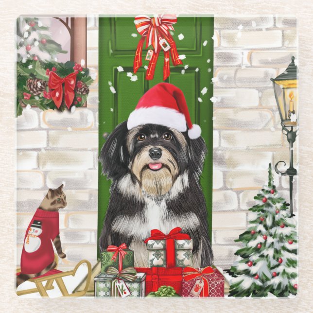 Havanese Dog Christmas Glasuntersetzer (Vorderseite)