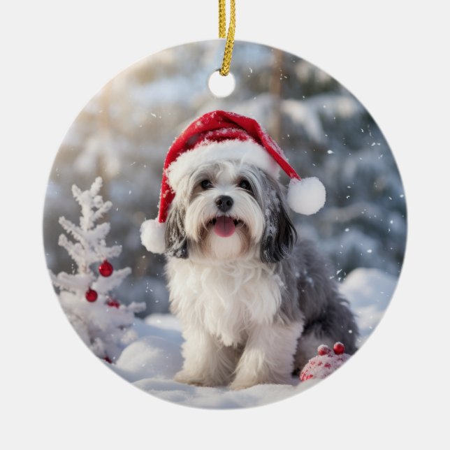 Havanese Dog Christmas Keepake Keramik Ornament (Vorne)