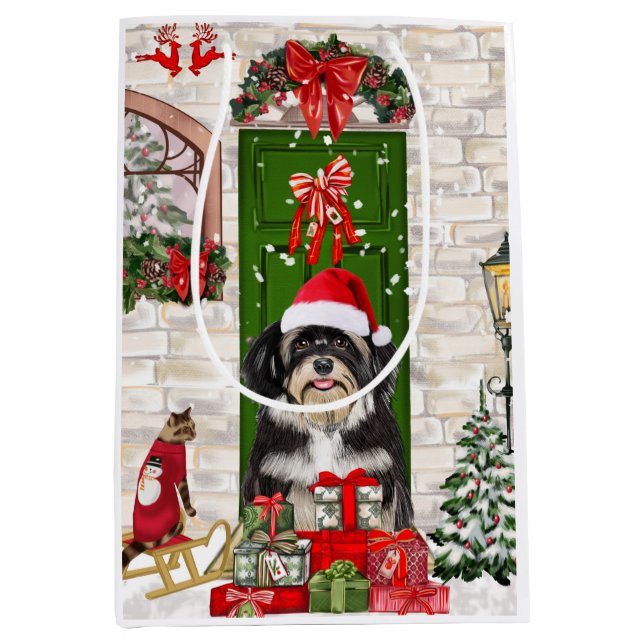 Havanese Dog Christmas Mittlere Geschenktüte (Vorderseite)