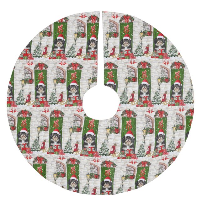 Havanese Dog Christmas Polyester Weihnachtsbaumdecke (Vorderseite)
